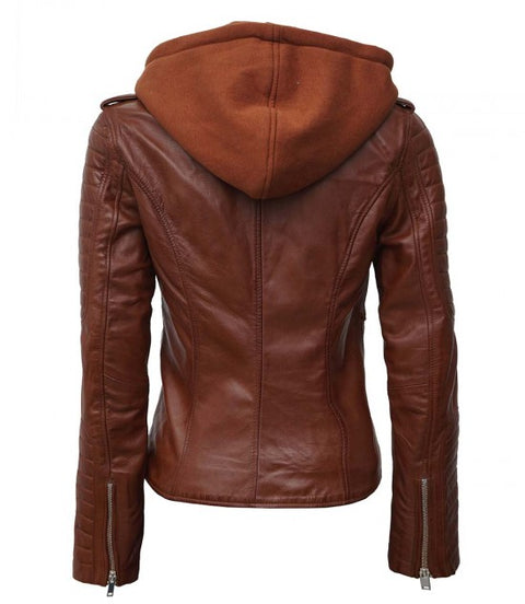 Bagheria Womens Tan Hooded Leather Jacket