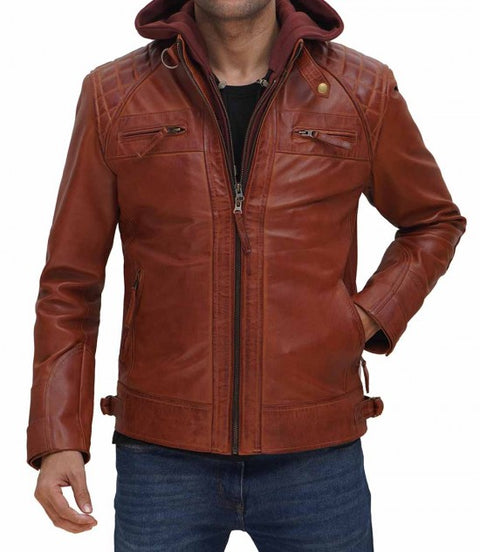 Johnson Tan Hooded Leather Jacket