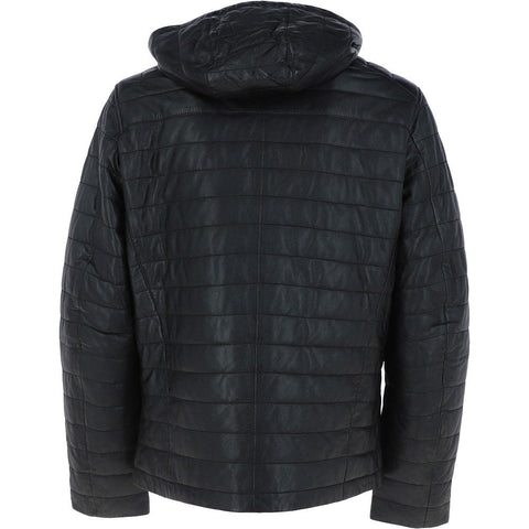 Hooded Leather Jacket Black: Maxson
