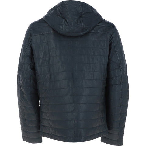 Hooded Leather Jacket Navy: Maxson