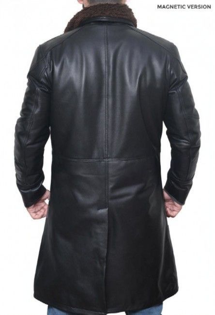 Mens Sherpa Black Leather Coat