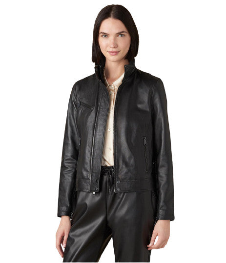 Olivia Genuine Leather Jacket With Stand Collar
