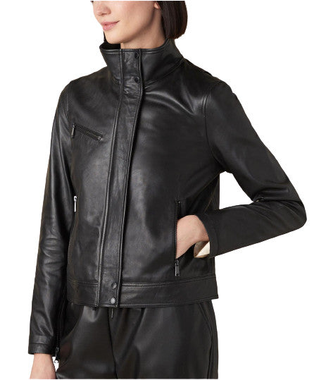 Olivia Genuine Leather Jacket With Stand Collar