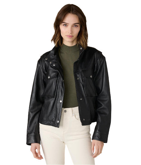 Donna Button Neck Leather Jacket
