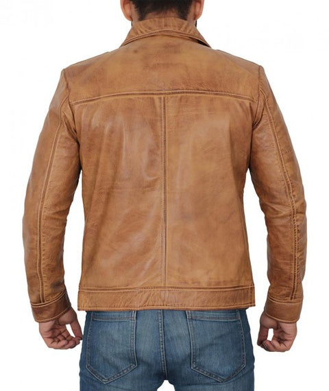 Reeves Yellow Distressed Leather Jacket Mens