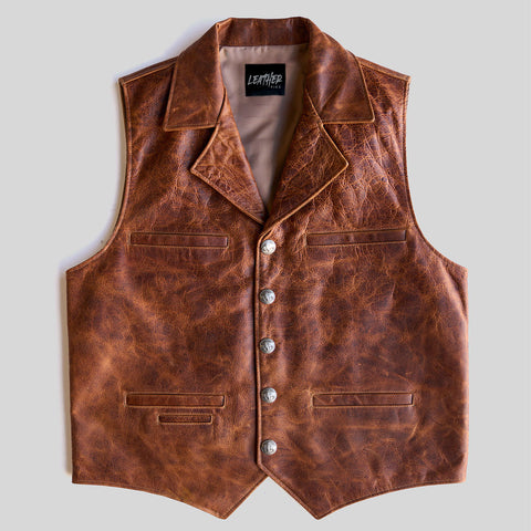 Mens Distressed American Leather Vest