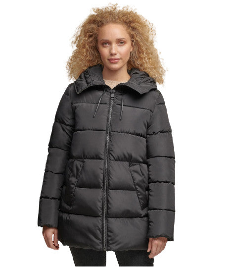 Zip Front Drawstring Hooded Puffer