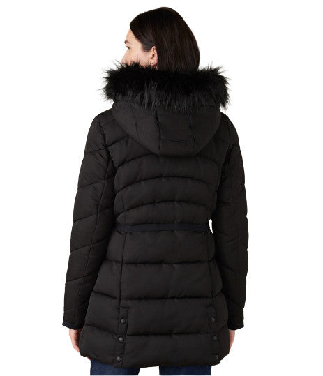 Long Faux Fur Hooded Quilted Walker Puffer