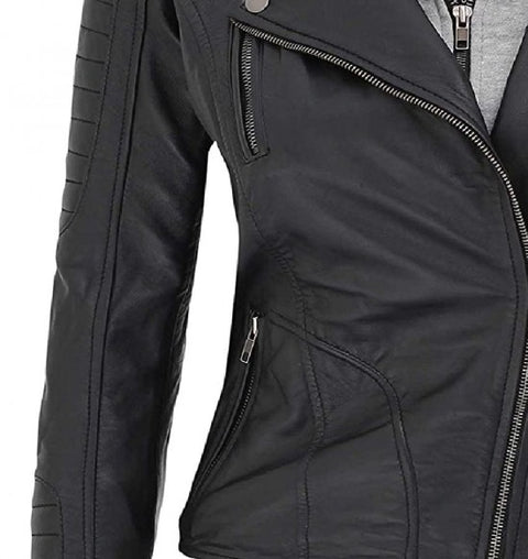 Bagheria Womens Black Hooded Leather Jacket