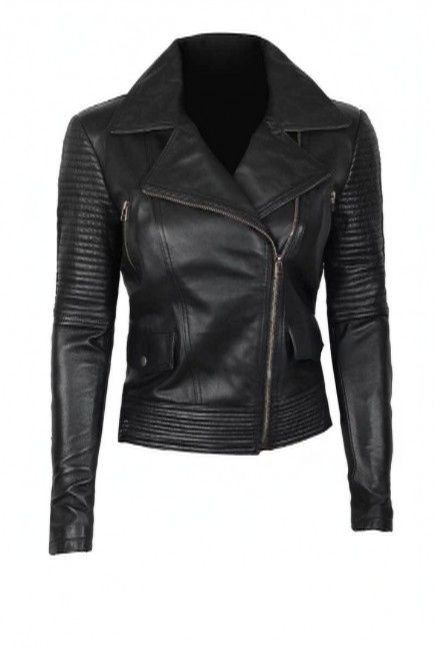 Women Black Asymmetrical Biker Quilted Leather Jacket