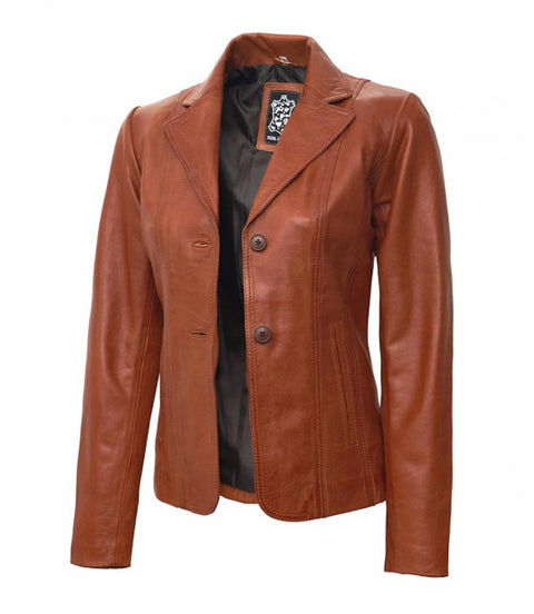 Surrey Tan Leather Blazer Jacket Womens