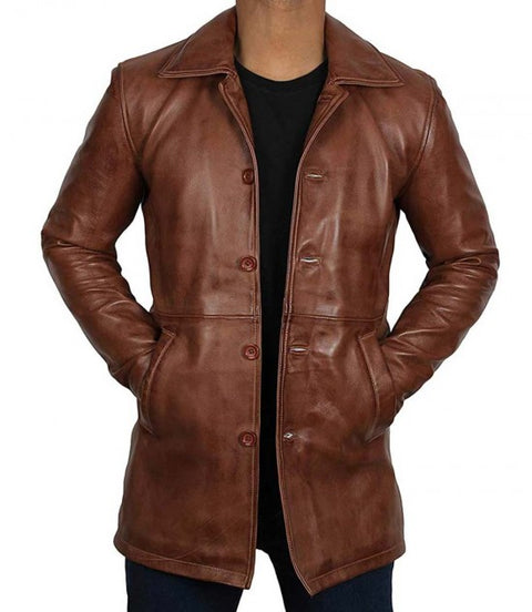 Winchester Tan Distressed Leather Car Coat