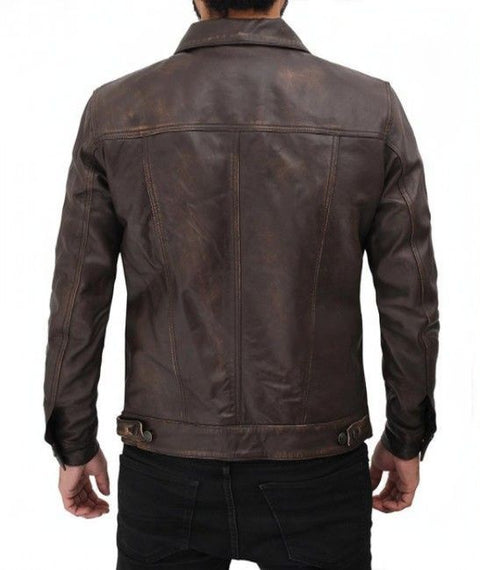 Fernando Dark Brown Leather Trucker Jacket Mens