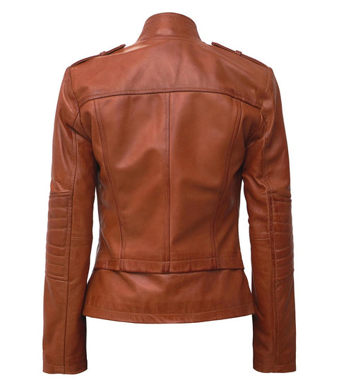 Monica Womens Tan Fitted Leather Jacket