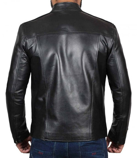 Clinton Black Leather Mens Jacket