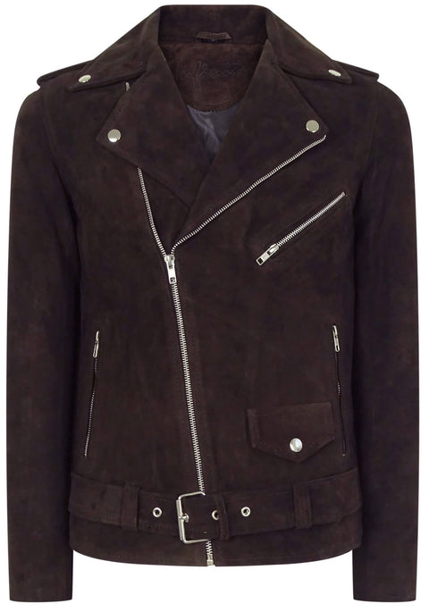 Real Leather Vintage Cross-Zip Brando Suede Men’s Jacket-Brown