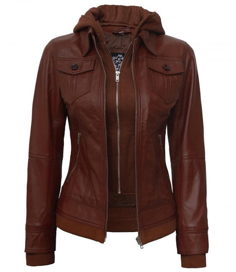 Tralee Brown Womens Hooded Leather Jacket