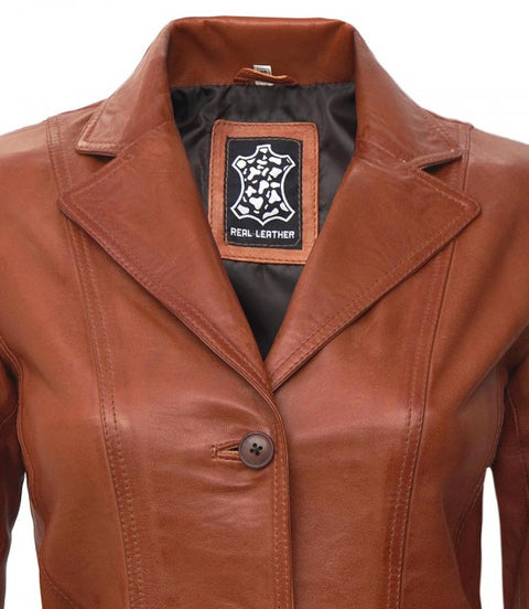 Surrey Tan Leather Blazer Jacket Womens