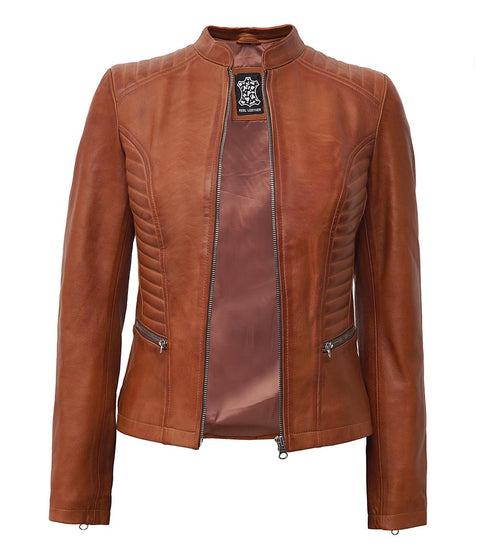Rachel Womens Tan Leather Jacket