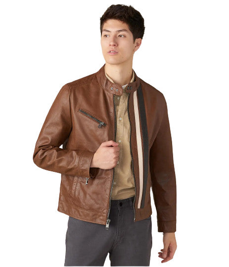 Adam Leather Jacket With Multi Stripe