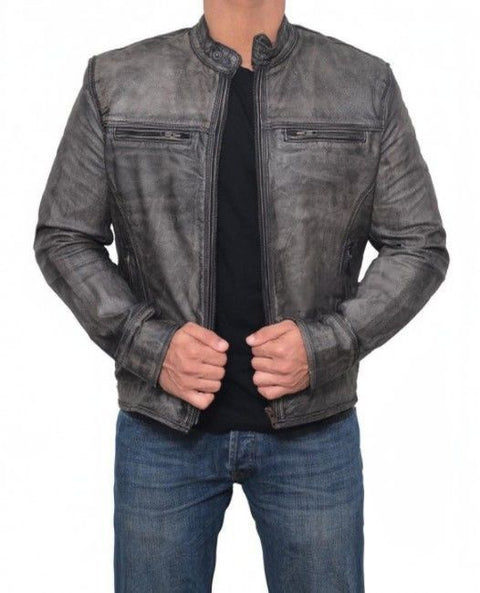 Garcia Distressed Dark Grey Leather Jacket