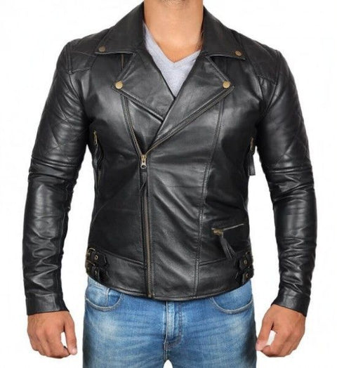 Frisco Men Black Diamond Classic Motorcycle Leather Jacket