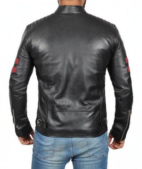 Hunter Red Strip Cafe Racer Motorcycle Style Leather Jackets