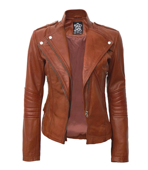 Monica Womens Tan Fitted Leather Jacket