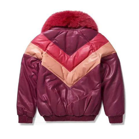 Women's Purple Hot Pink V-Bomber Puffer Jacket