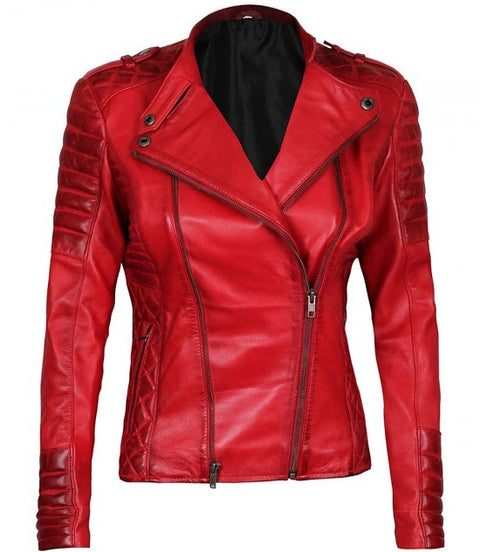 Jennie Asymmetrical Red Padded Leather Jacket