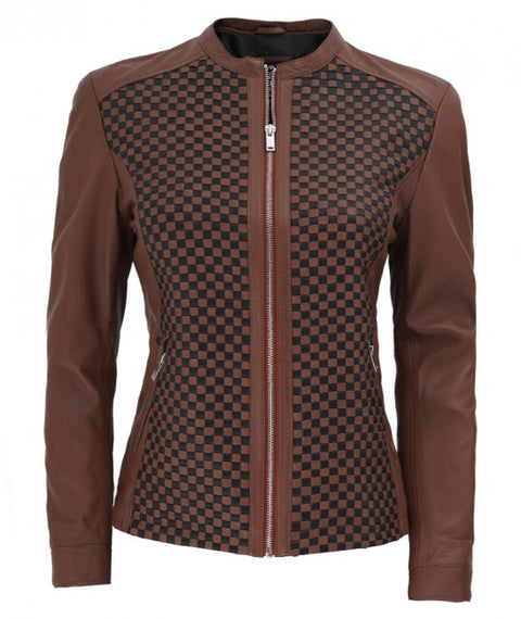 Maude Brown Womens Leather Textured Jacket