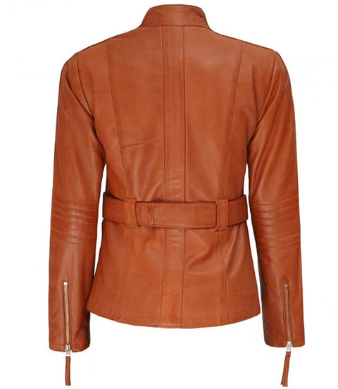 Carolyn Four Pockets Womens Tan Leather Jacket