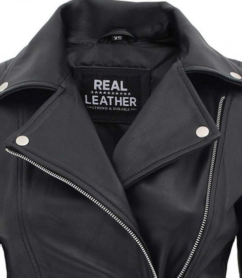 Bari Black Leather Moto Jacket Women