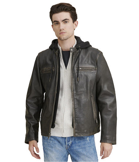 Alan Leather Jacket With Hood