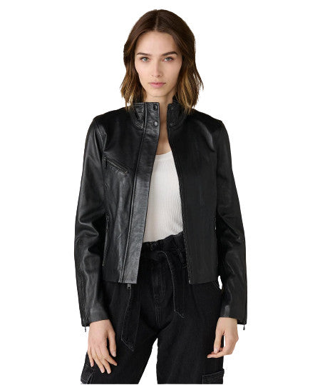 Whitney Button Neck Leather Jacket